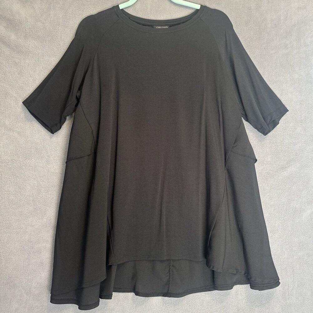 John Mark Tunic Top Soft Modal Lagenlook Size M Black Flowy Stretch Longline